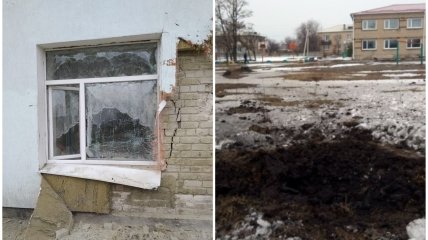 Последствия выстрелов боевиков на Донбассе в четверг