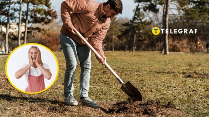 Мужчина копает яму лопатой