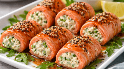 Рулетики из красной рыбы со сливочным сыром