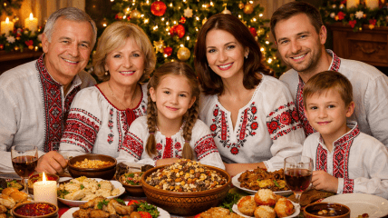 Семья за праздничным столом
