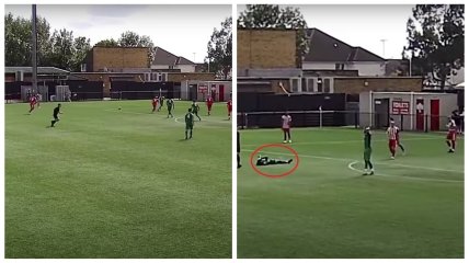 Александр Сами забил гол, а его партнер по команде рухнул на газон от удивления