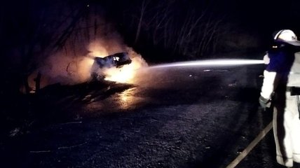 В Днепропетровской области авто слетело с трассы и загорелось