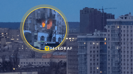 Пожар после обстрела в Киеве