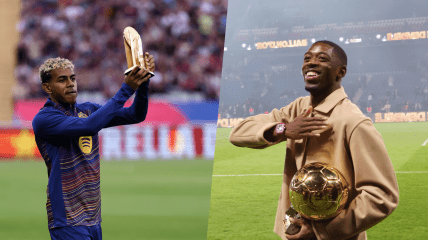 Ламин Ямаль с трофеем Копа и Усман Дембеле c "Золотым мячом"