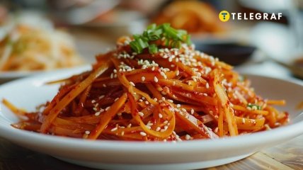Морква по-корейськи - це чудовий варіант закуски (зображення створено за допомогою ШІ)