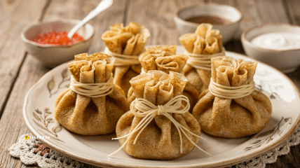 Закуска из блинов с курицей и грибами