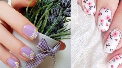 Маникюр 2018: яркий дизайн ногтей с цветочным узором (Фото)