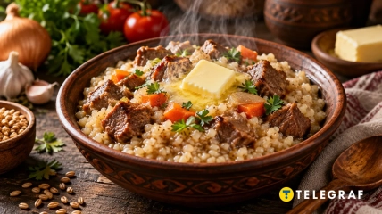 Куриный бульон сделает вкус пшеничной каши с мясом и овощами выразительнее