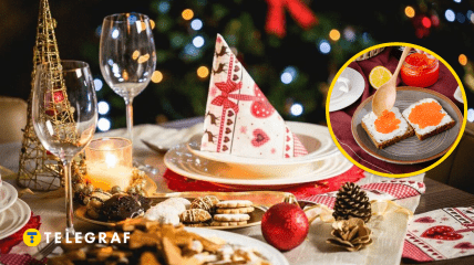 Новорічний стіл та бутерброди з ікрою