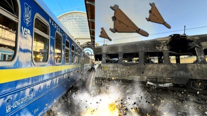 Атака ударными дронами по поездам Коллаж: Телеграф