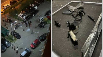 Жители вышли на улицу, на крышу упали обломки дрона