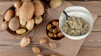 Смажена картопля з вершками, печерицями та вином