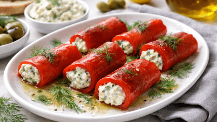 Рулетики из печеного перца со сливочной начинкой