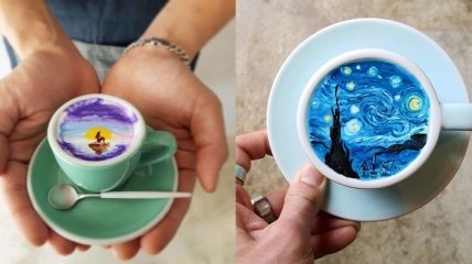 Художник создает уникальные картины на кофейной пенке (Фото)