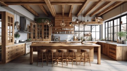 Кухня с деревянной мебелью будет как новенькая