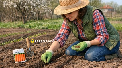 Жінка сіє моркву