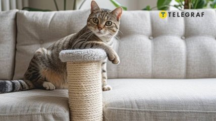Кота можно отвлечь от царапания мебели разными игрушками (изображение создано с помощью ИИ)