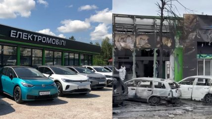 Сгорел автосалон в Киеве — фото до и после