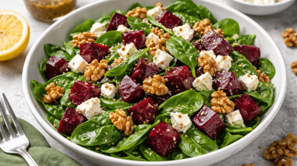 Салат со свеклой, шпинатом и орехами
