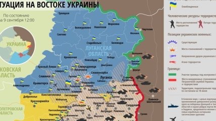 Карта АТО на Востоке Украины по состоянию на 9 сентября
