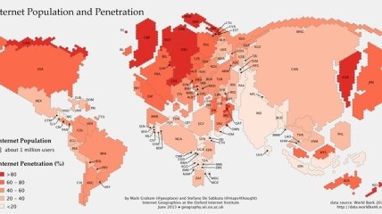 В Оксфорде составили мировую карту интернет-пользователей