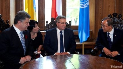 Порошенко обсудил ситуацию на Донбассе с Коморовским и Генсеком ООН 