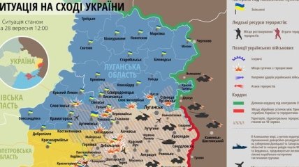 Карта АТО на востоке Украины (28 сентября)