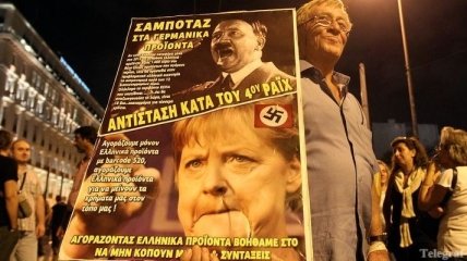 В Греции разгонят протесты, где Меркель сравнивают с Гитлером