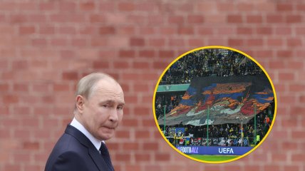 Владимир Путин и баннер украинских фанатов
