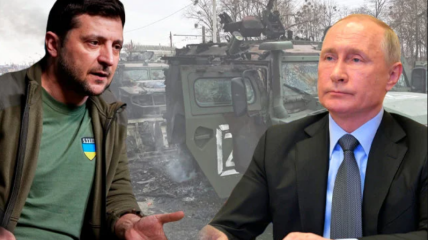 Украинский лидер Владимир Зеленский и кровавый агрессор путин