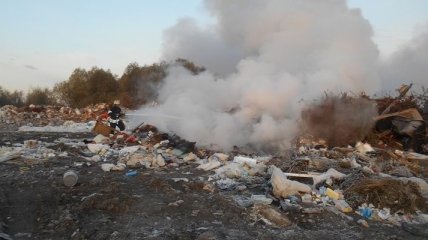 Возле аэропорта "Борисполь" горит свалка