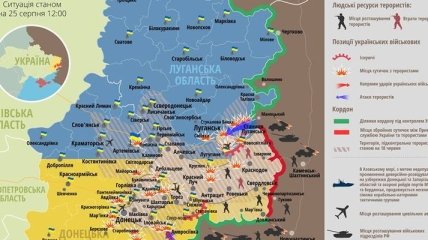 Карта ситуации на Востоке Украины по состоянию на 25 августа