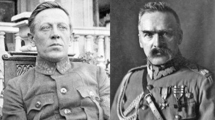 Симон Петлюра (фото невідомого автора, 1925 рік) та Юзеф Пілсудський (фото після 1920 року)