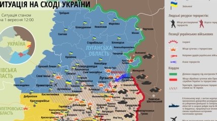 Карта ситуации на Востоке Украины по состоянию на 1 сентября