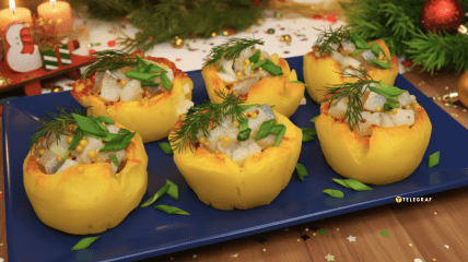 Горячая закуска из картофеля и селедки
