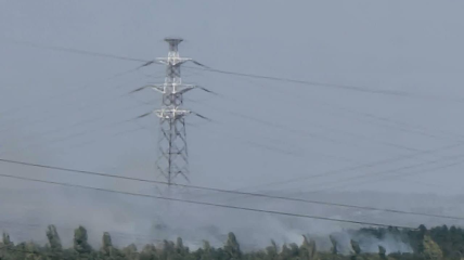Дым от лесного пожара возле Запорожской АЭС 25 августа