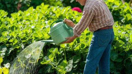 Полив грядок – важная часть их ухода (изображение создано с помощью ИИ)