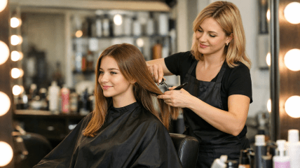 Женщина стрижет волосы