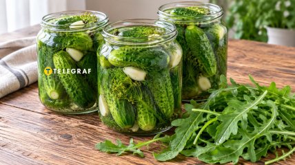 Малосольные огурцы с рукколой
