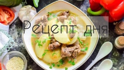 Рецепт дня: Картофель, тушенный с куриными сердечками и печенью