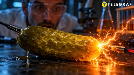 Почему соленый огурец светится под током
