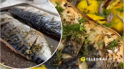 Запеченная скумбрия с овощами