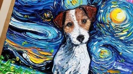 Художница рисует портреты собак в стиле "Звездной ночи" Ван Гога (Фото)