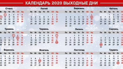 Календарь 2020: сколько и когда будут отдыхать украинцы 