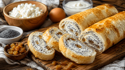 Маковый рулет с творогом и изюмом
