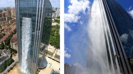 Китайцы снова удивляют: они построили 100-метровый водопад на небоскребе (Фото)