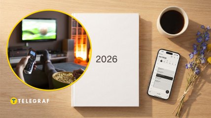 Чоловік перед телевізором, календар