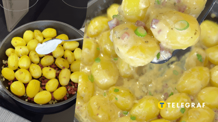 Картофельная сковородка с копченой ветчиной и сыром