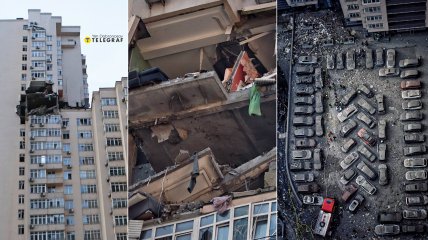 Повреждена многоэтажка и машины во время атаки на Киев 24 июня