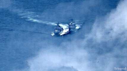 Появилось видео опасного маневра эсминца РФ у крейсера США (Видео)